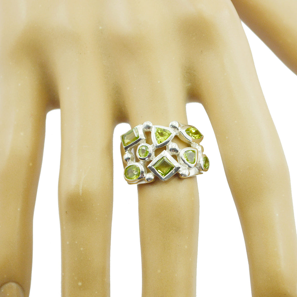 Peridot multiple Russian 92.5 Silver Green Gems Eye catching Abstract Ring Jewelry