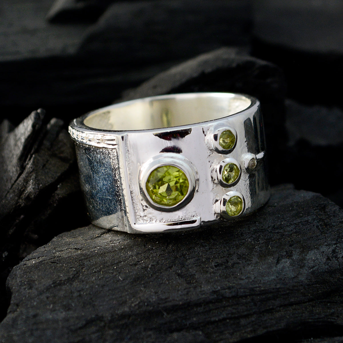 Peridot quarter African 925 Sterling Silver Green Gems Versatile Abstract Band Jewelry