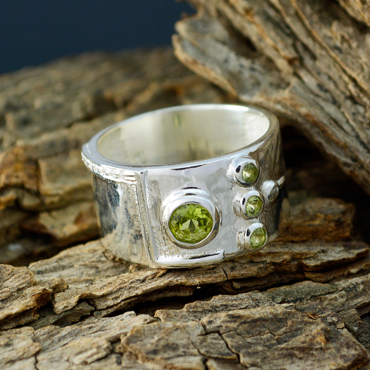 Peridot quarter African 925 Sterling Silver Green Gems Versatile Abstract Band Jewelry