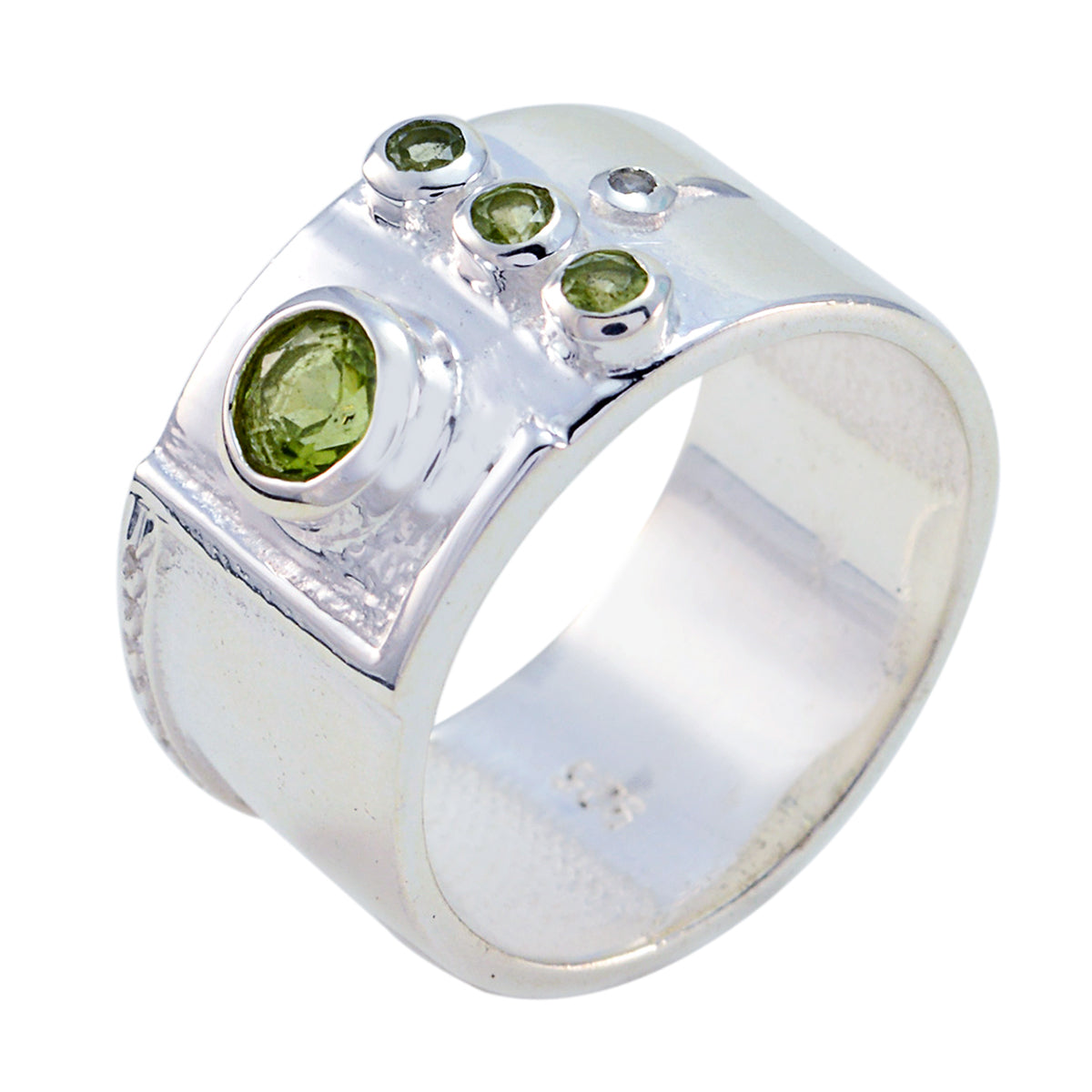 Anillo abstracto versátil con gemas verdes de plata esterlina africana 925 y peridoto en cuartos. Imagen secundaria del producto