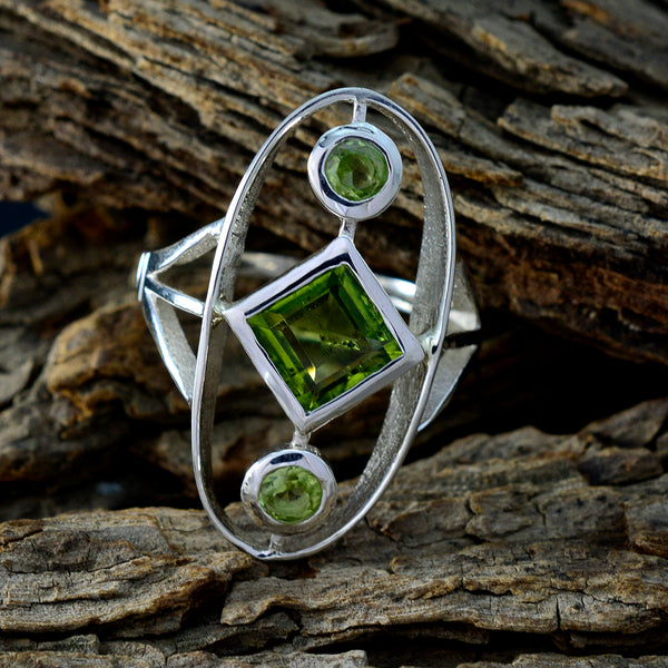 Peridot Trilogy Egyptian 92.5 Silver Green Gemstone Slim Modern Ring Jewelry