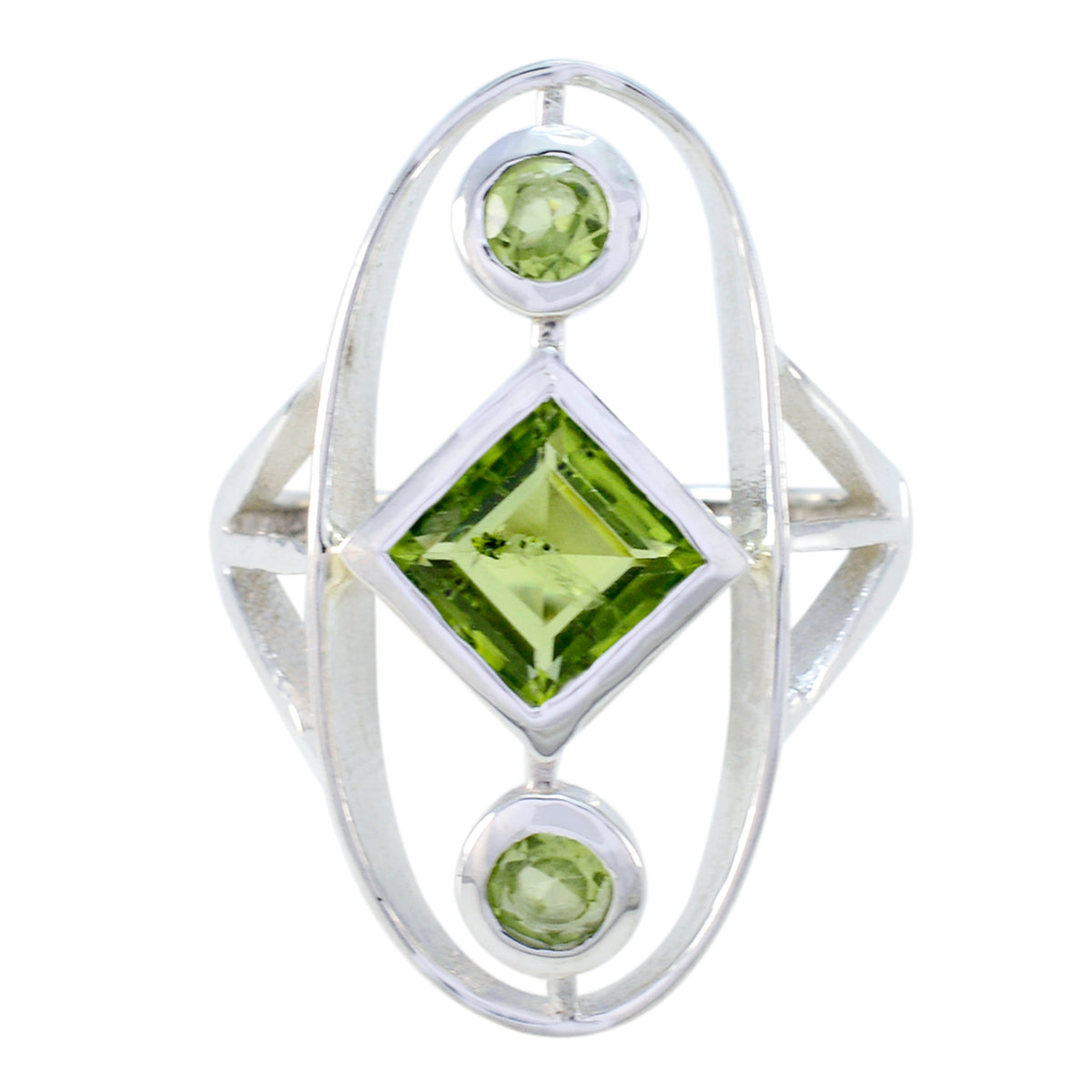 Peridot Trilogy Egyptian 92.5 Silver Green Gemstone Slim Modern Ring Jewelry