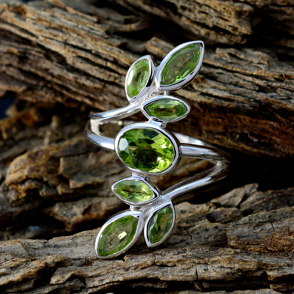 Peridot Hepta Moroccan Sterling Silver Green Gemstones Classic Leafy Ring Jewellery