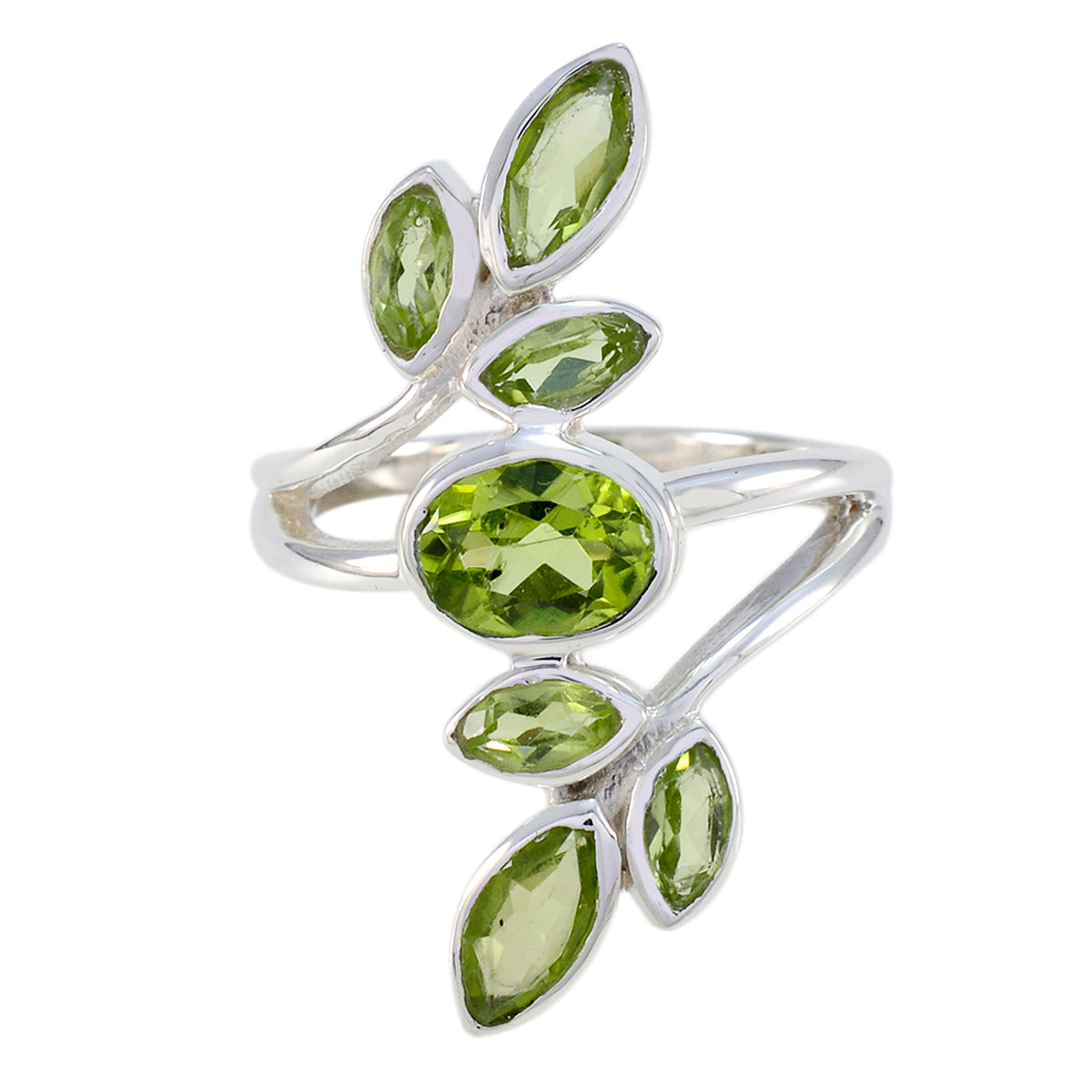 Peridot Hepta Moroccan Sterling Silver Green Gemstones Classic Leafy Ring Jewellery