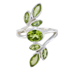 Peridot Hepta Moroccan Sterling Silver Green Gemstones Classic Leafy Ring Jewellery