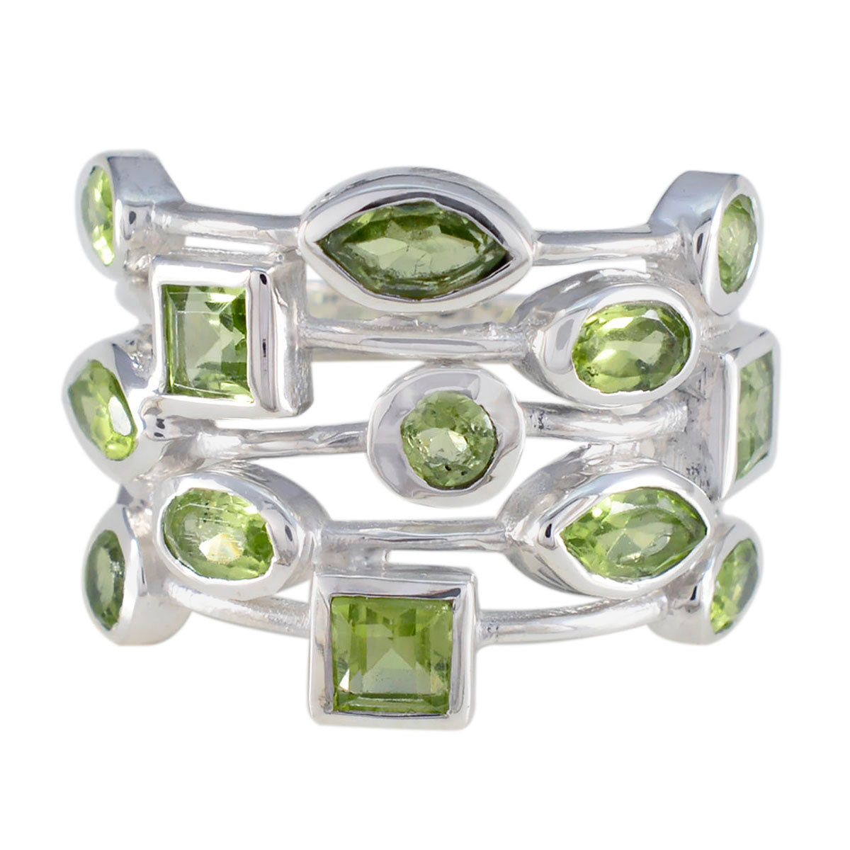 Peridot multiple African 925 Sterling Silver Green Gems Eye catching Contemporary Ring Jewellery メイン画像