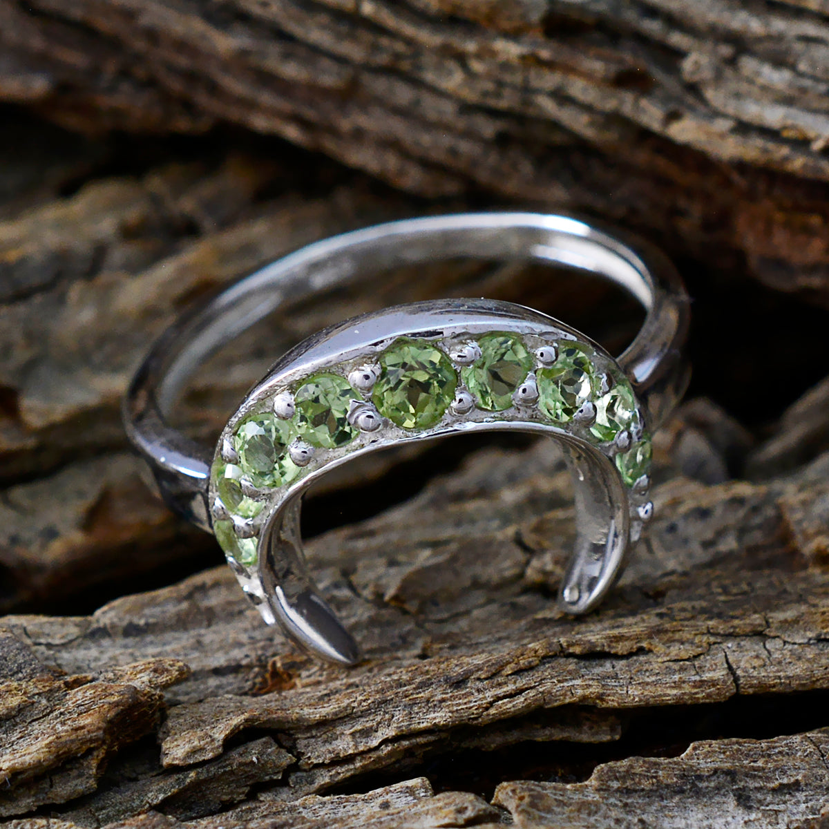 Peridot multiple Korean 925 Silver Green Gemstones Whisper thin Graceful Ring Jewelry