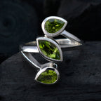 Peridot Trilogy Egyptian 92.5 Silver Green Gems Mid weight Signet Ring Jewelry