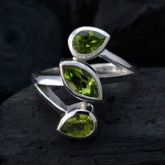 Peridot Trilogy Egyptian 92.5 Silver Green Gems Mid weight Signet Ring Jewelry