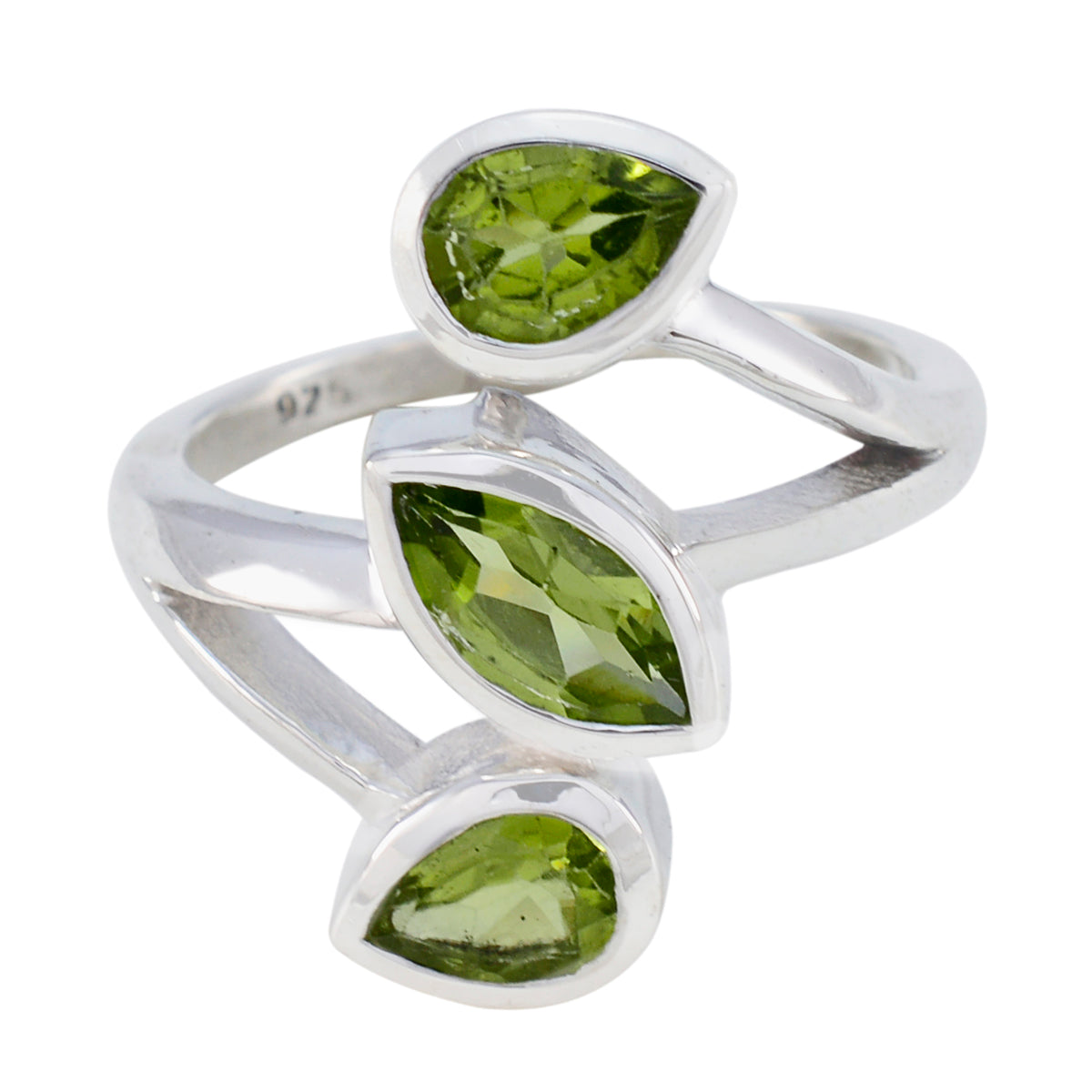Peridot Trilogy Egyptian 92.5 Silver Green Gems Mid weight Signet Ring Jewelry