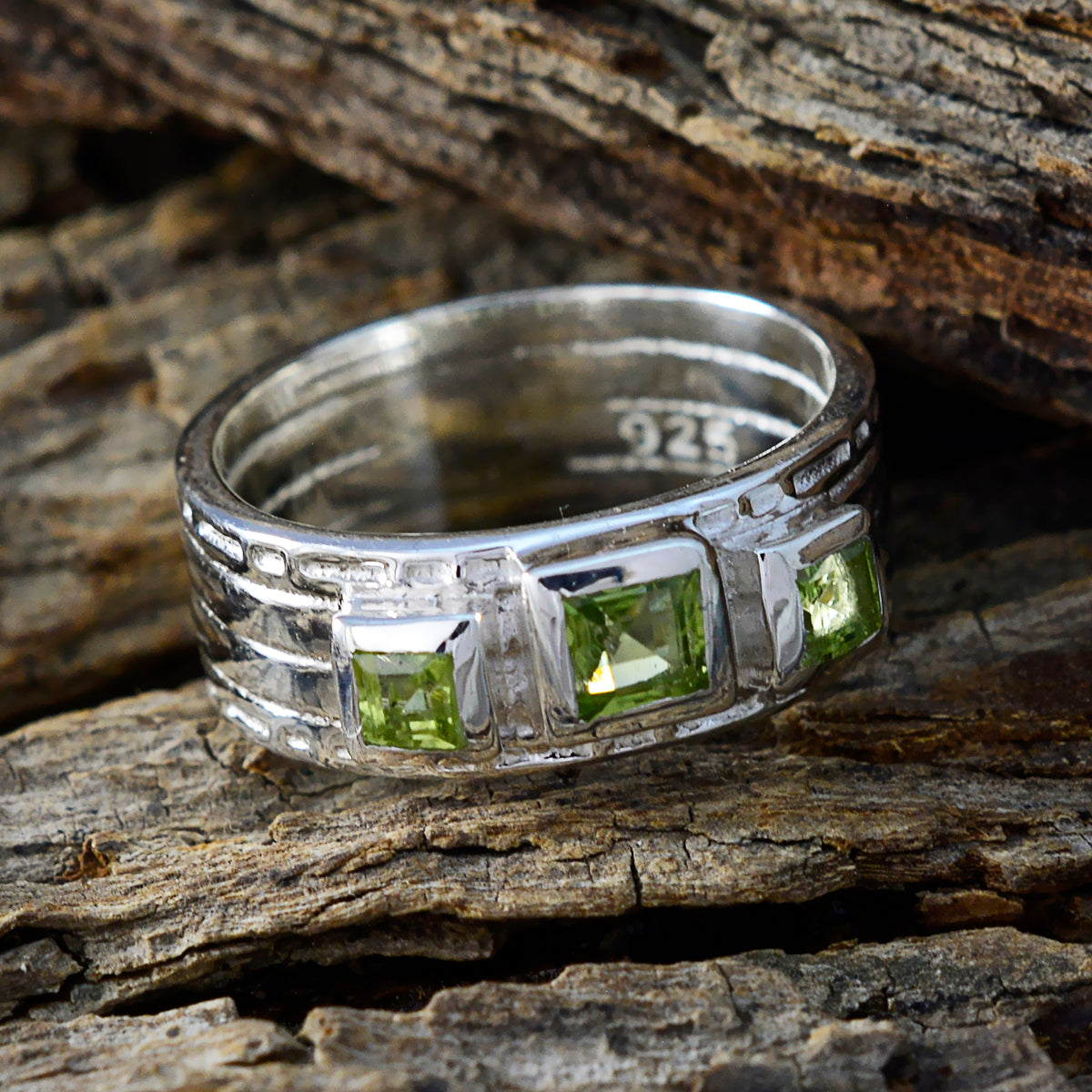 Peridot Trilogy Russian Silver Green Gems Eye catching Boho Band Jewelry