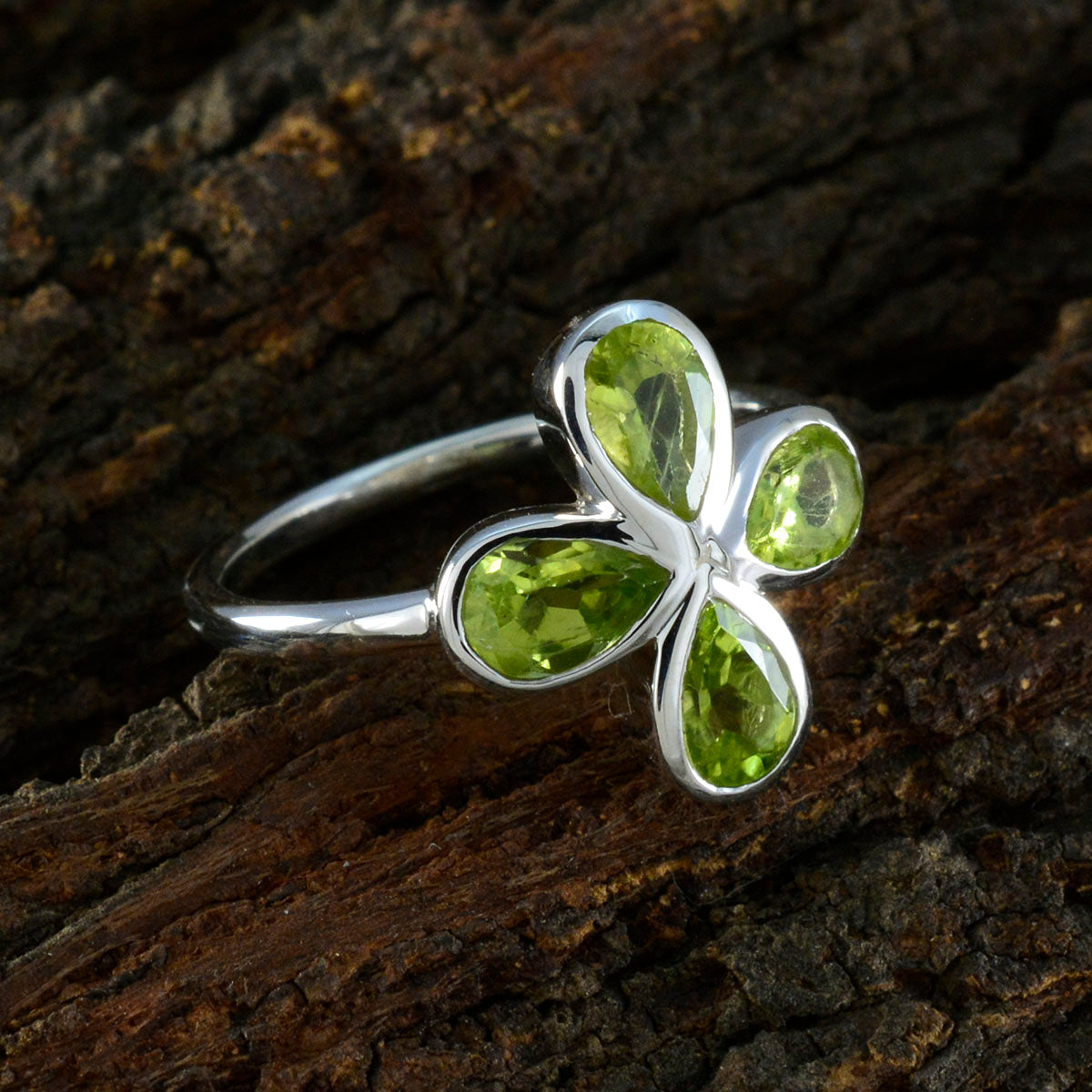 Peridot quarter Turkish 92.5 Silver Green Gemstone Dainty Floral Ring Jewellery