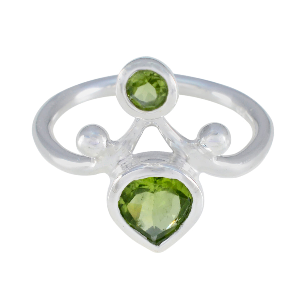Peridot Toi et Moi German 925 Sterling Silver Green Gemstones Tiny Glamorous Ring Jewellery