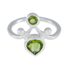 Peridot Toi et Moi German 925 Sterling Silver Green Gemstones Tiny Glamorous Ring Jewellery