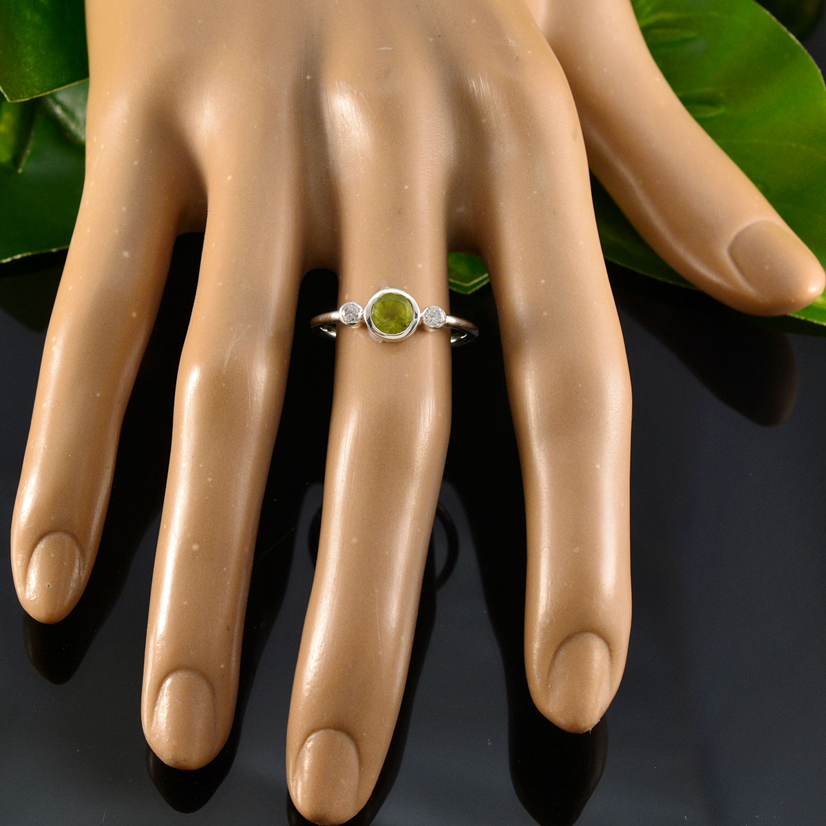 Peridot Trilogy Turkish 92.5 Silver Green Gems Elegant  Fairytale Ring Jewelry