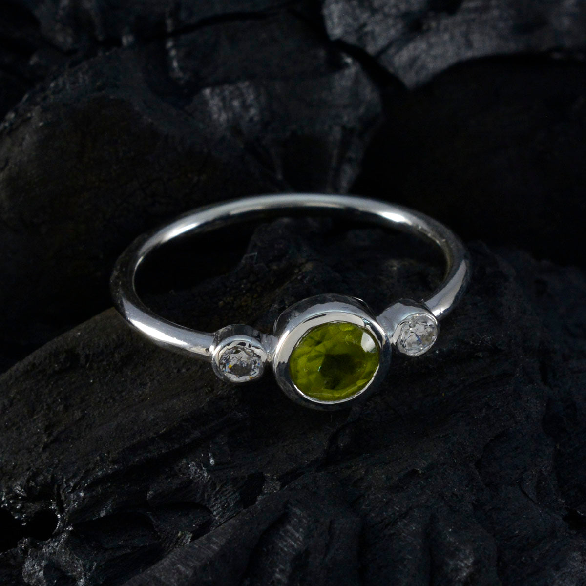 Peridot Trilogy Turkish 92.5 Silver Green Gems Elegant  Fairytale Ring Jewelry
