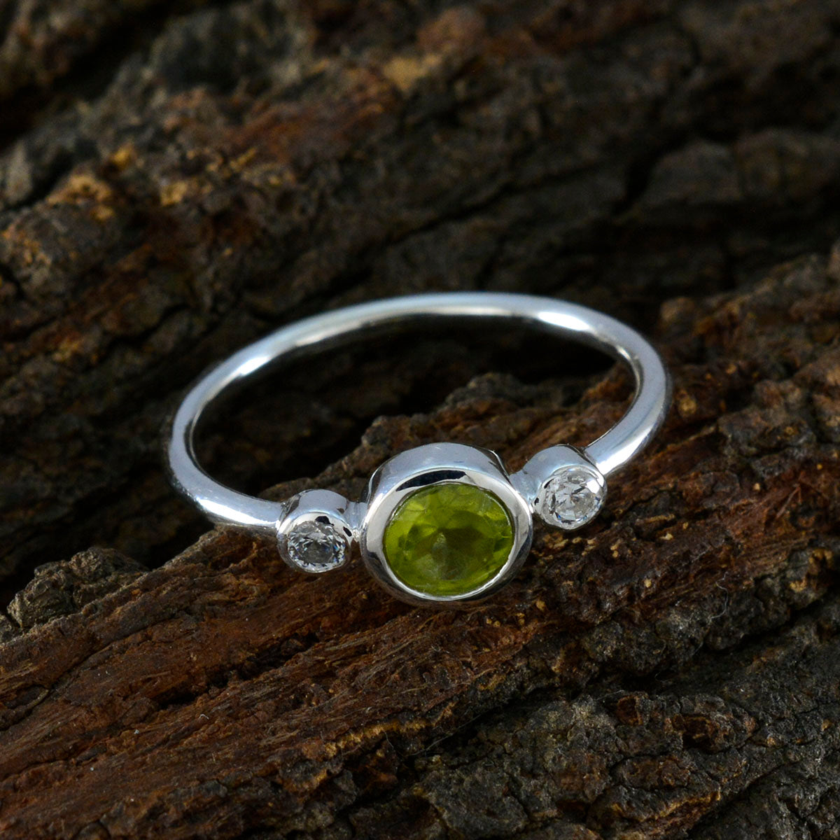 Peridot Trilogy Turkish 92.5 Silver Green Gems Elegant  Fairytale Ring Jewelry