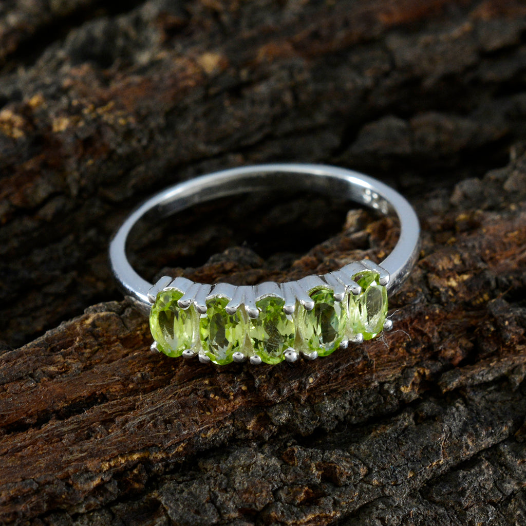 Peridot Penta American 92.5 Silver Green Gemstones Delicate Contemporary Ring Jewellery