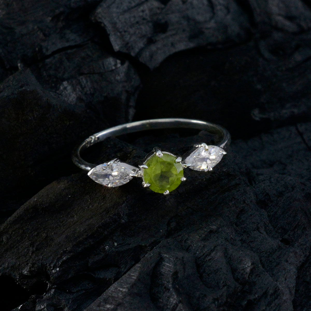 Peridot Trilogy Korean Silver Green Gemstone Elegant  Modern Ring Jewellery