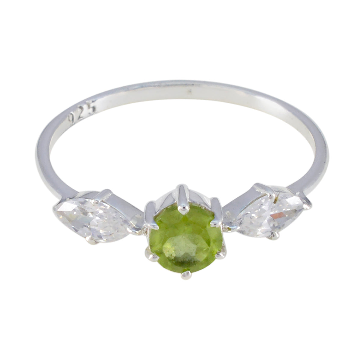 Peridot Trilogy Korean Silver Green Gemstone Elegant  Modern Ring Jewellery Main image