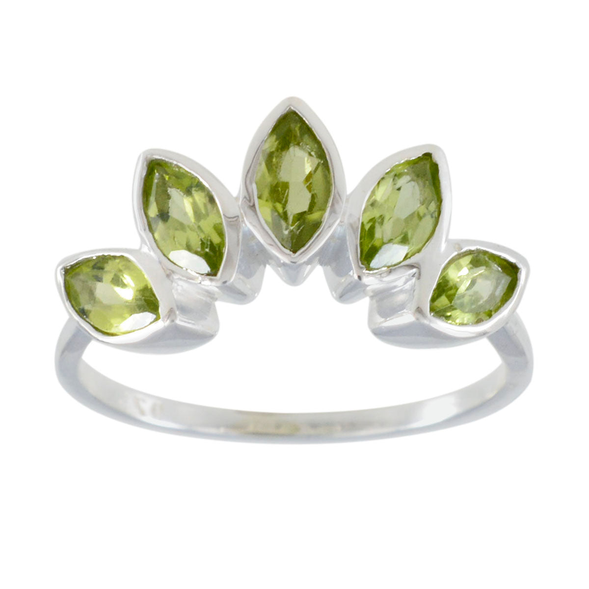 Peridot Penta Japanese 925 Sterling Silver Green Gemstones Delicate crown Ring Jewelry メイン画像