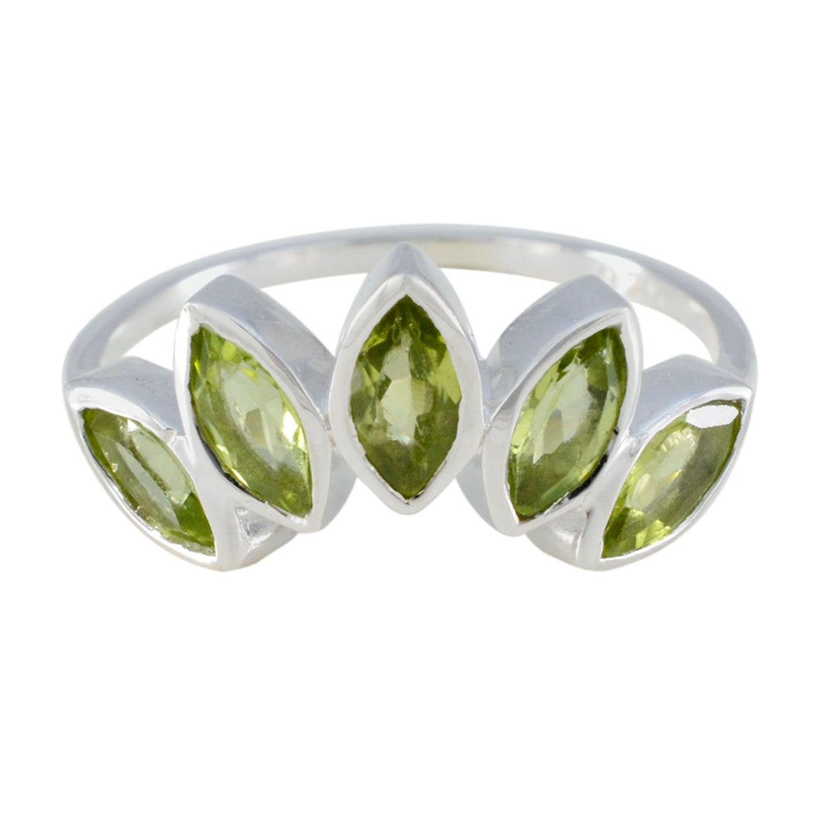 Peridot Penta Japanese 925 Sterling Silver Green Gemstones Delicate crown Ring Jewelry