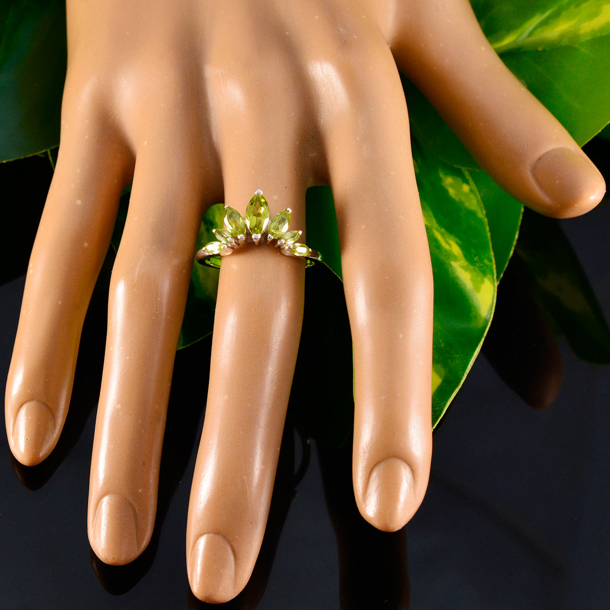 Peridot Hepta Turkish 925 Sterling Silver Green Gemstones Dainty crown Ring Jewellery