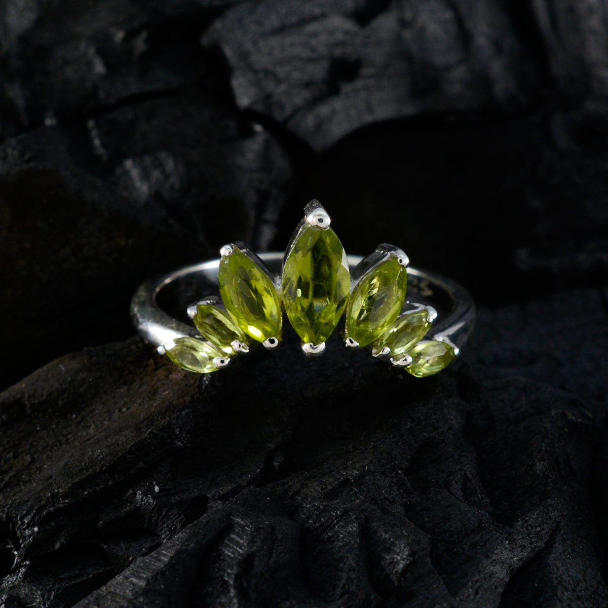 Peridot Hepta Turkish 925 Sterling Silver Green Gemstones Dainty crown Ring Jewellery