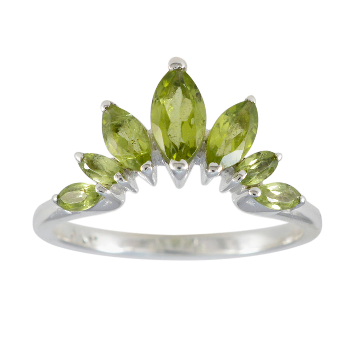 Peridot Hepta Turkish 925 Sterling Silver Green Gemstones Dainty crown Ring Jewellery メイン画像