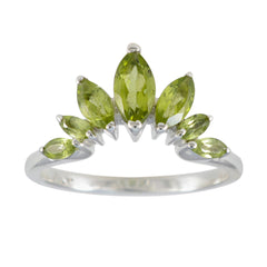 Peridot Hepta Turkish 925 Sterling Silver Green Gemstones Dainty crown Ring Jewellery