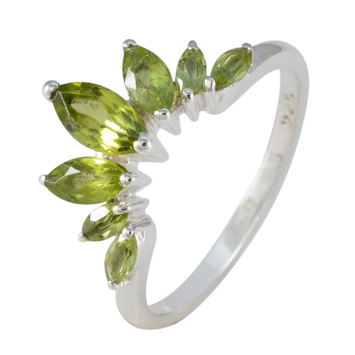 Peridot Hepta Turkish 925 Sterling Silver Green Gemstones Dainty crown Ring Jewellery