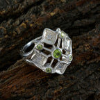Peridot Penta Indian 92.5 Silver Green Gemstones Eye catching Abstract Ring Jewelry