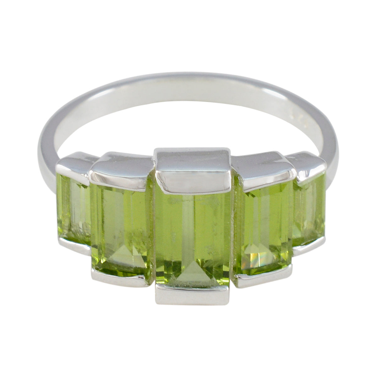 Peridot Penta French 92.5 Silver Green Gemstone Featherlight Artisan Ring Jewellery メイン画像