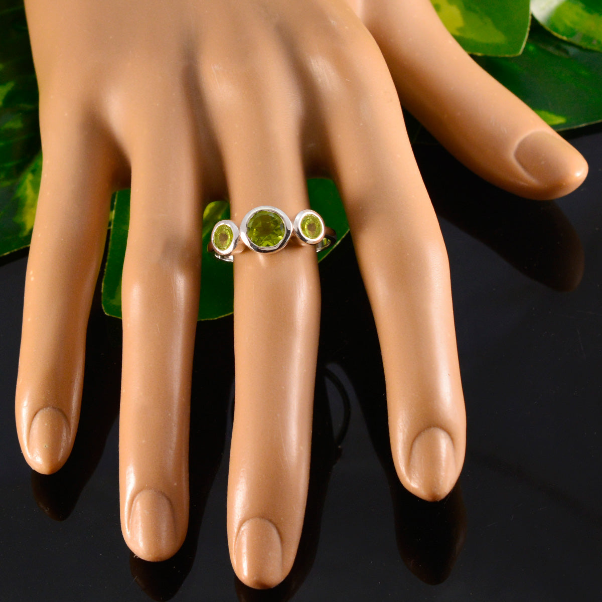 Peridot Trilogy American 925 Sterling Silver Green Gemstones Whisper thin Artisan Ring Jewellery