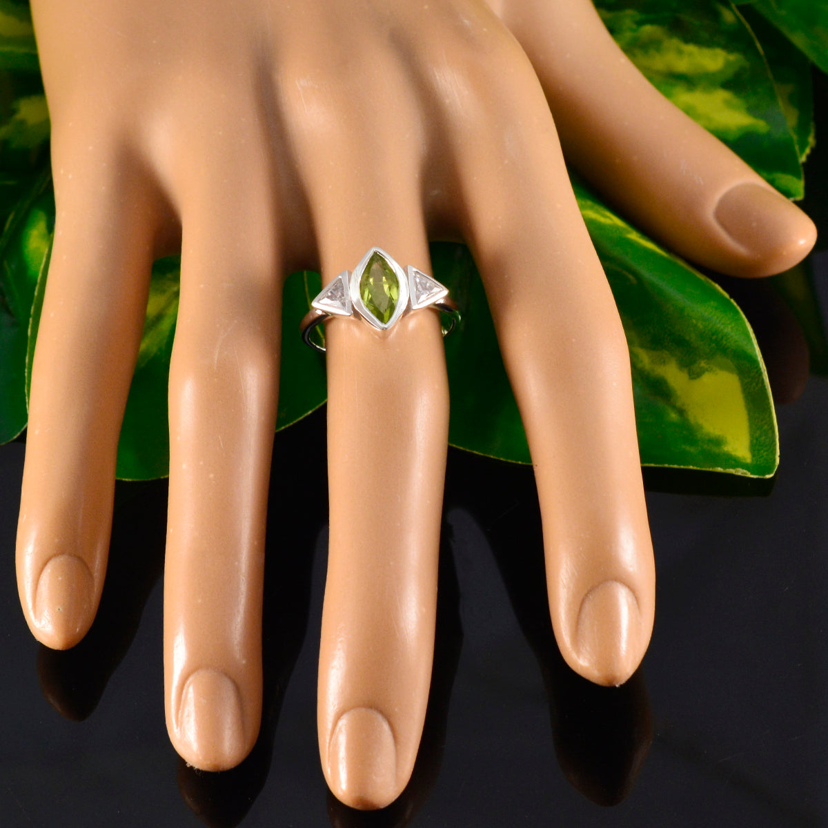 Peridot Trilogy Turkish Sterling Silver Green Gems Whisper thin Glamorous Ring Jewelry