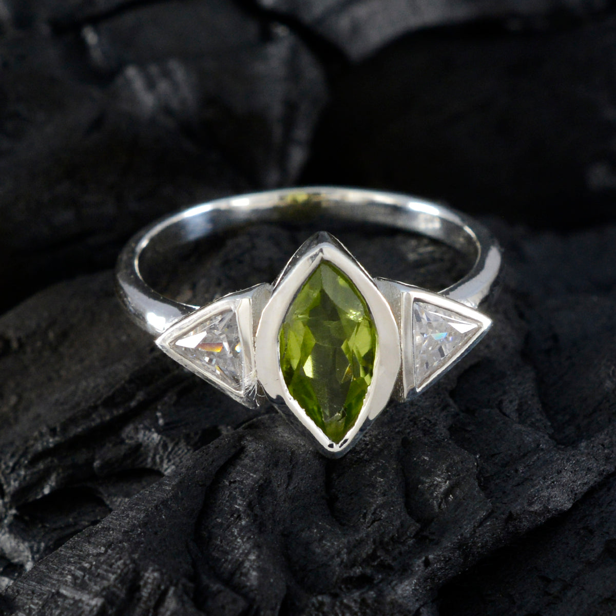 Peridot Trilogy Turkish Sterling Silver Green Gems Whisper thin Glamorous Ring Jewelry