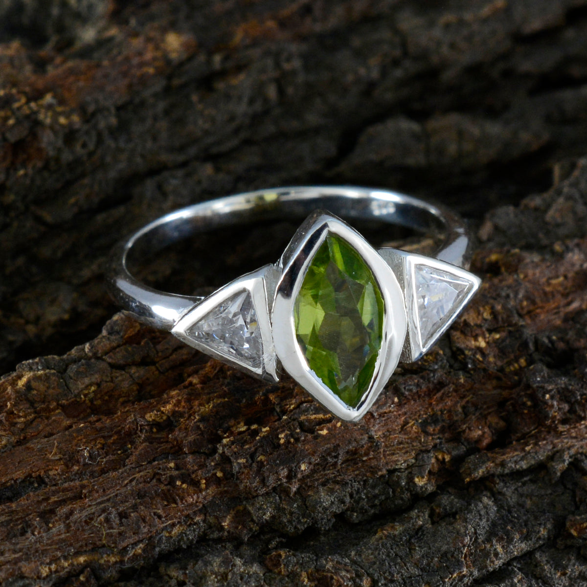 Peridot Trilogy Turkish Sterling Silver Green Gems Whisper thin Glamorous Ring Jewelry