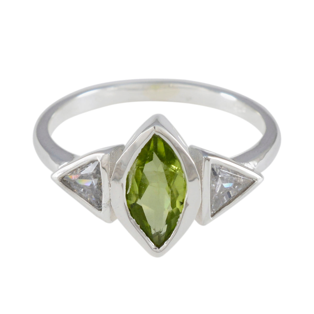 Peridot Trilogy Turkish Sterling Silver Green Gems Whisper thin Glamorous Ring Jewelry