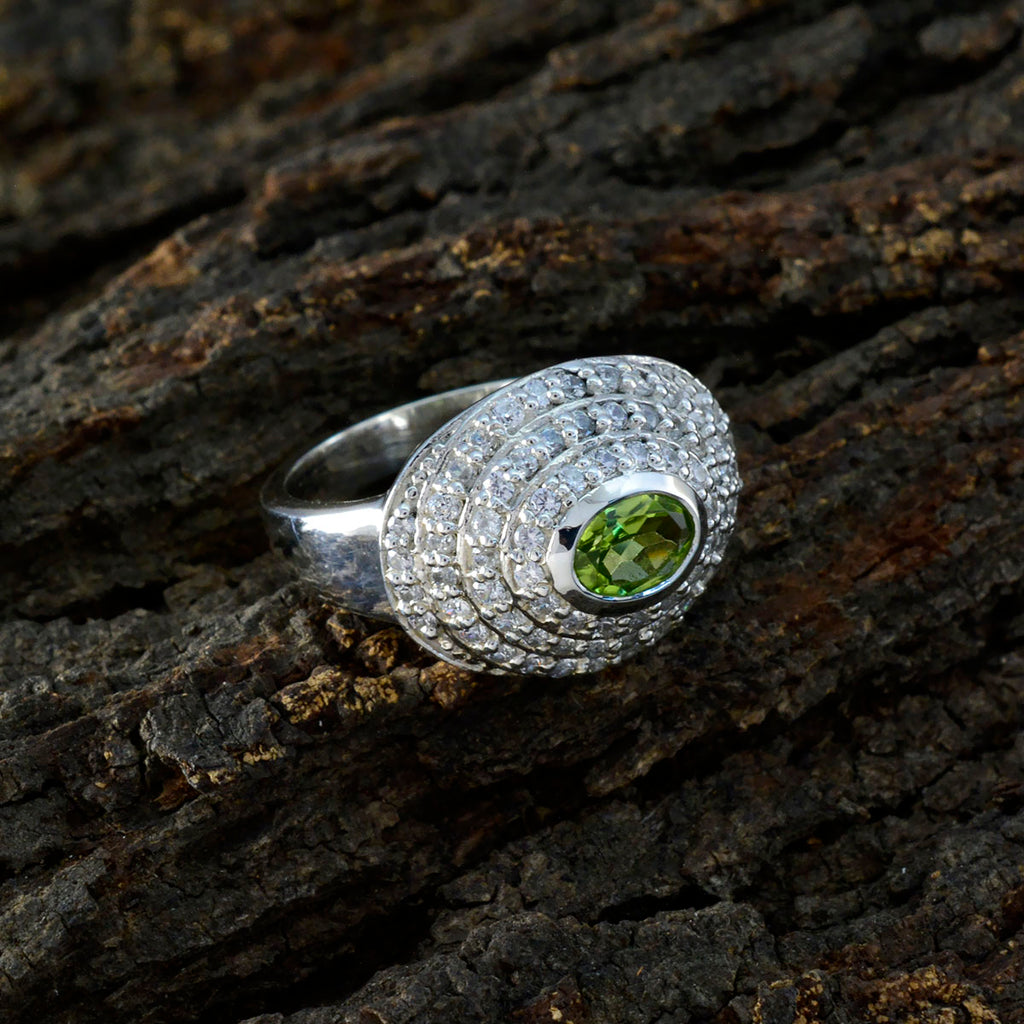 Peridot Halo Russian 92.5 Silver Green Gems Essential  Trendy Ring Jewellery