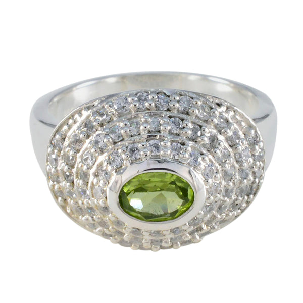Peridot Halo Russian 92.5 Silver Green Gems Essential  Trendy Ring Jewellery