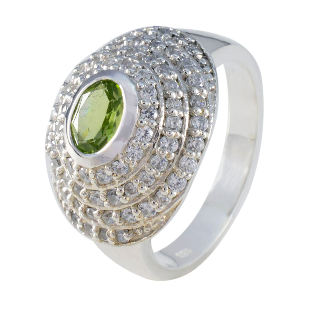Bague Halo Péridot Russe en Argent 92,5 et Gemmes Vertes, Bijou Tendance Essentiel Image secondaire du produit