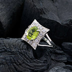 Peridot Halo Korean Sterling Silver Green Gemstone Whisper thin Sophisticated Ring Jewelry