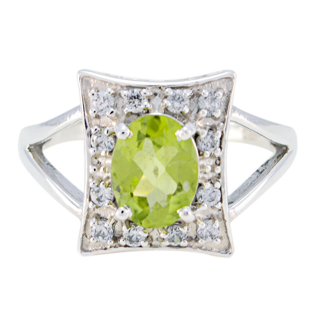 Peridot Halo Korean Sterling Silver Green Gemstone Whisper thin Sophisticated Ring Jewelry