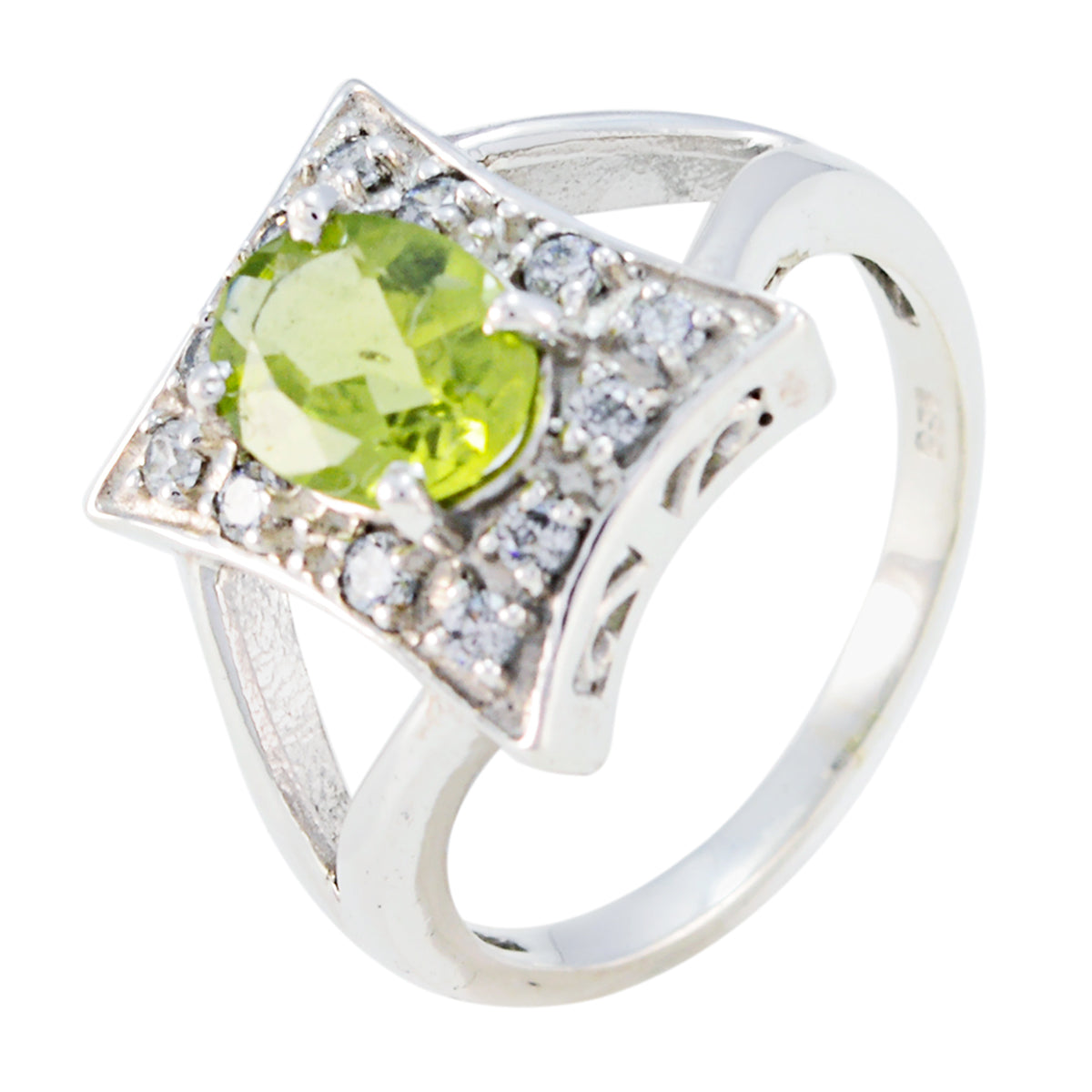 Anello sofisticato, sottile come un sussurro, con alone di peridoto, in argento sterling coreano e pietra preziosa verde Immagine secondaria del prodotto