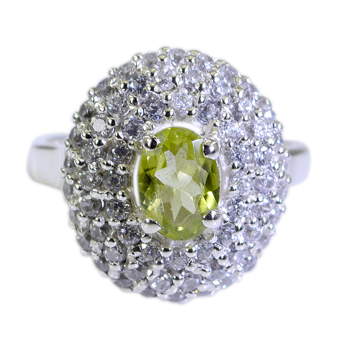 Peridot Halo Egyptian 925 Silver Green Gemstones Versatile Contemporary Ring Jewelry Immagine principale del prodotto