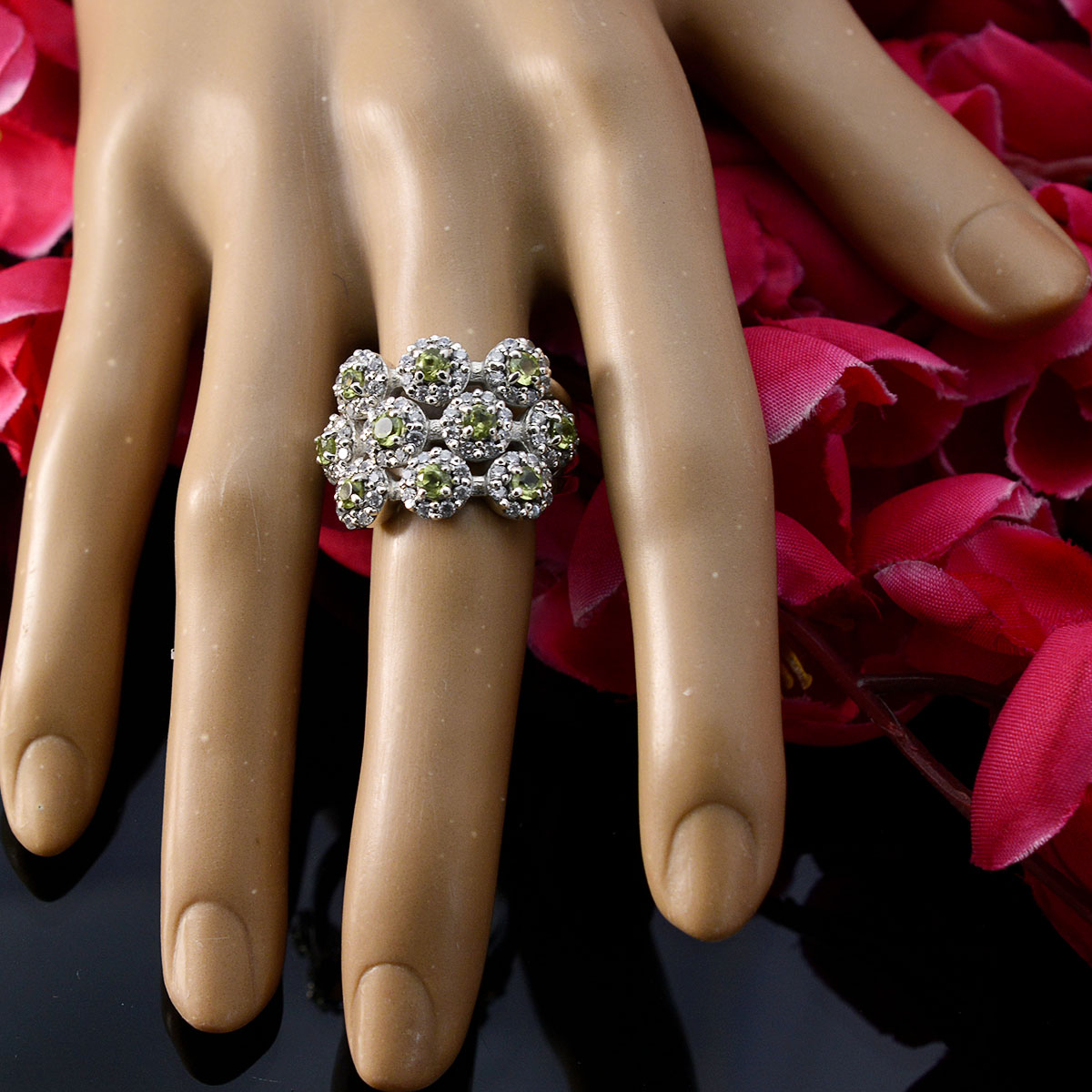 Peridot multiple German 925 Silver Green Gemstone Essential  Contemporary Ring Jewellery
