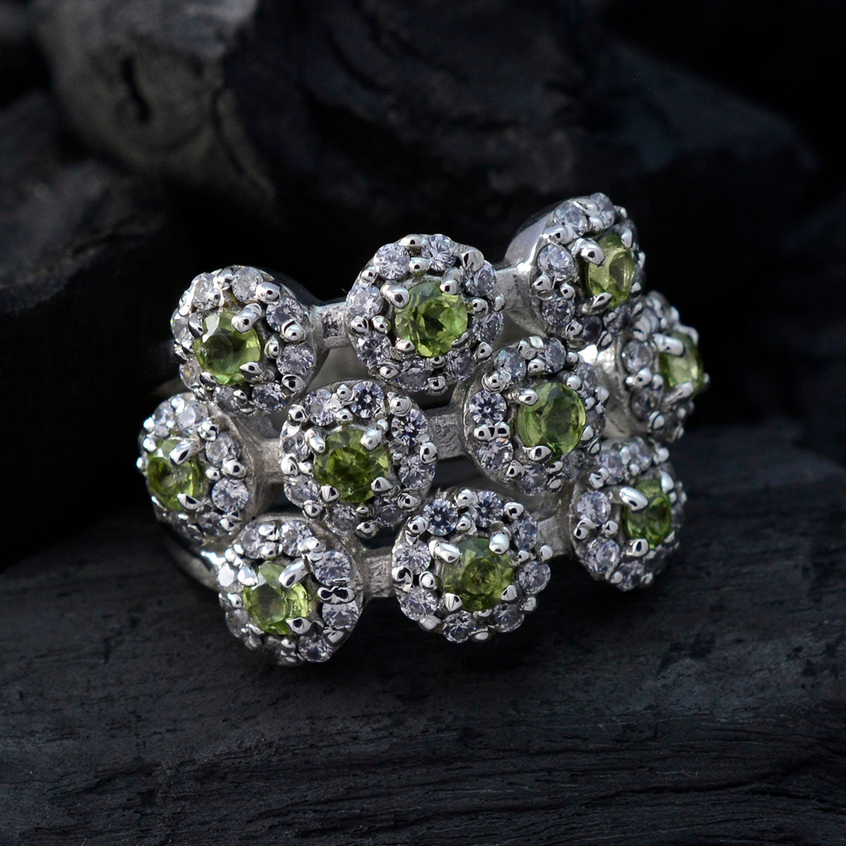 Peridot multiple German 925 Silver Green Gemstone Essential  Contemporary Ring Jewellery