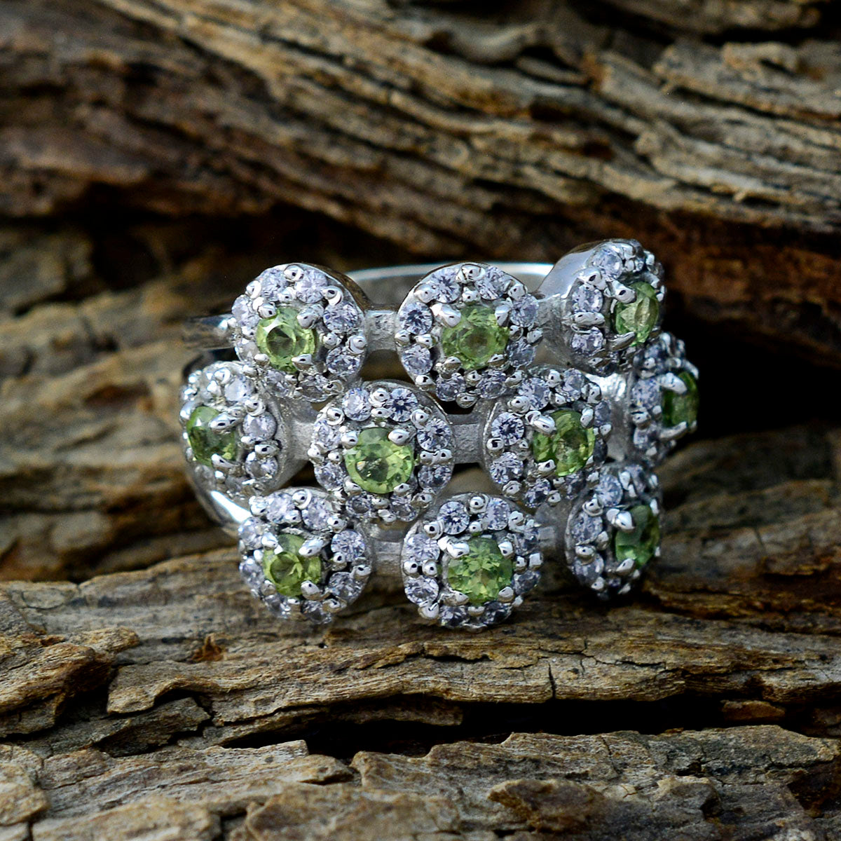 Peridot multiple German 925 Silver Green Gemstone Essential  Contemporary Ring Jewellery