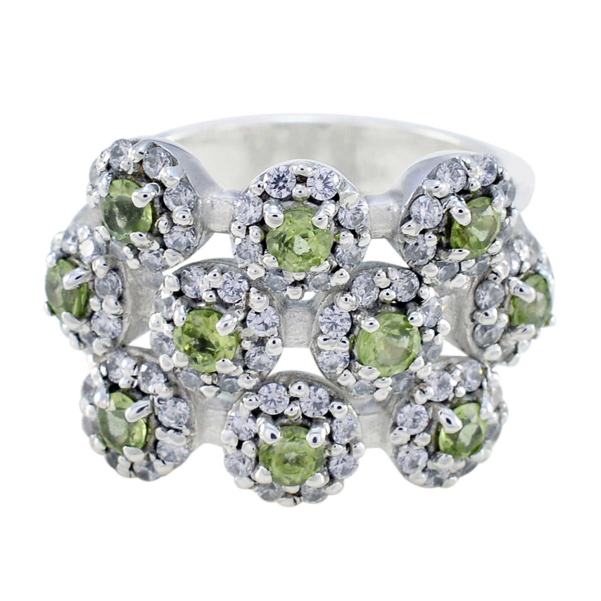 Peridot multiple German 925 Silver Green Gemstone Essential  Contemporary Ring Jewellery