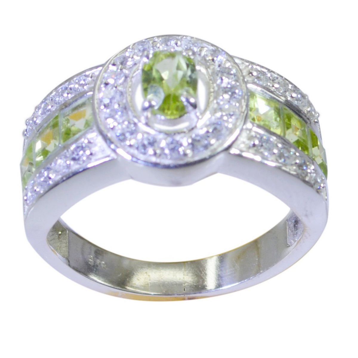 Peridot Halo Indian Silver Green Gemstones Eye catching Contemporary Ring Jewellery Immagine principale del prodotto